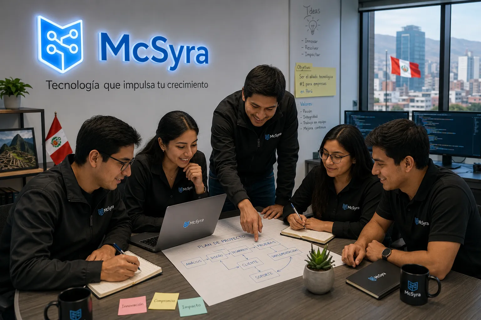Equipo McSyra coordinando proyectos tecnológicos